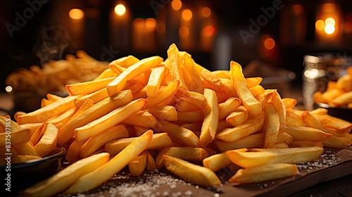 Delicious French fries  crunchy  salty  tasty  with blur background