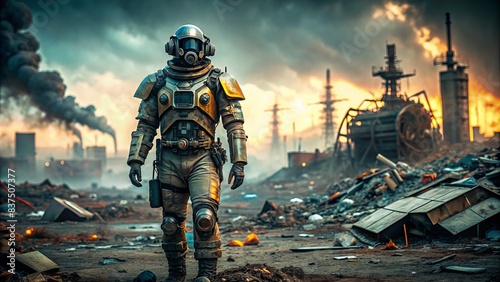 A Lone Astronaut Explores A Post-Apocalyptic Wasteland In Search Of Survivors photo