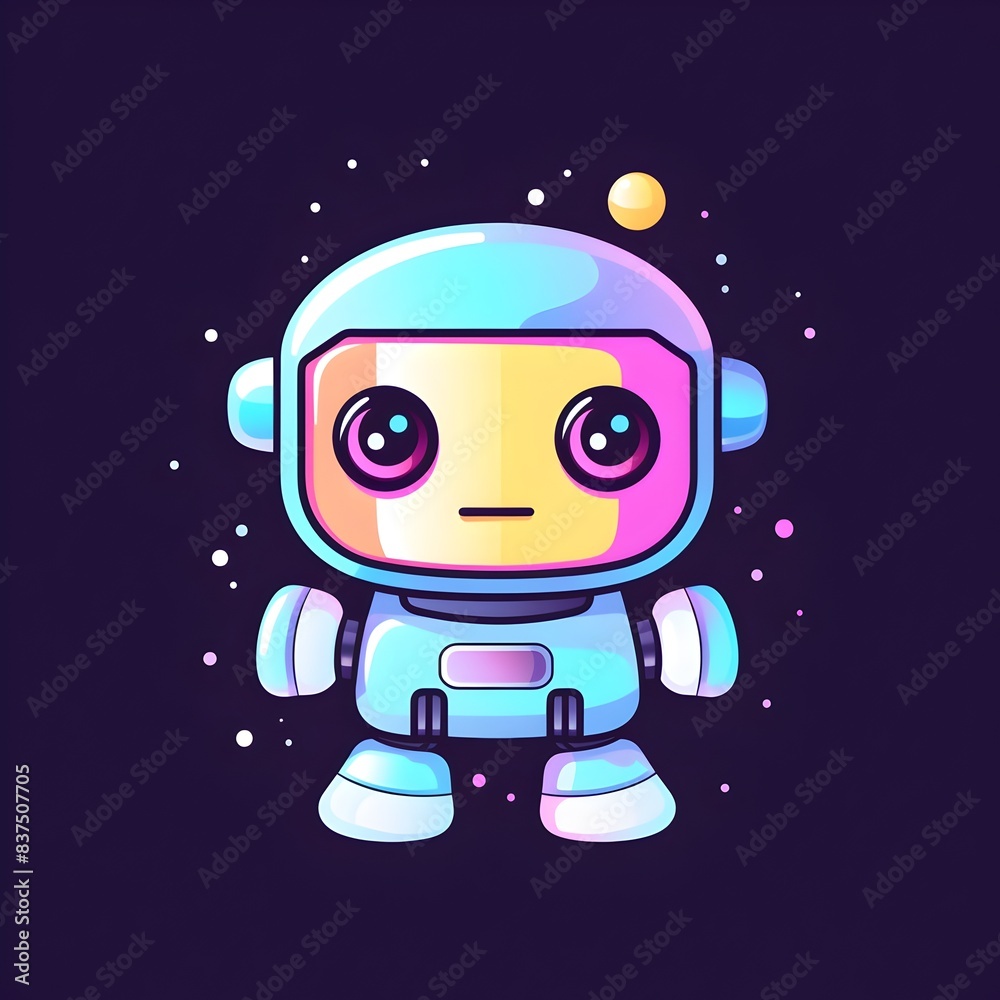 Colorful Cyber Robot with Glowing LED Lights in Futuristic Space Background Colorful Cyber Robot with Glowing LED Lights in Futuristic Space Background