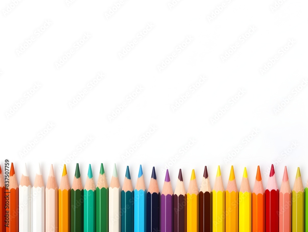 Colorful Pencils Set on Plain White Background with Space for Text Colorful Pencils Set on Plain White Background with Space for Text