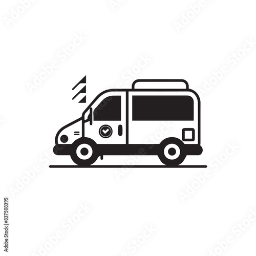 VAN in cartoon, doodle style . Image for t-shirt, web, mobile apps and ui. Isolated 2d vector illustration in logo, icon, sketch style, Eps 10, black and white. AI Generative