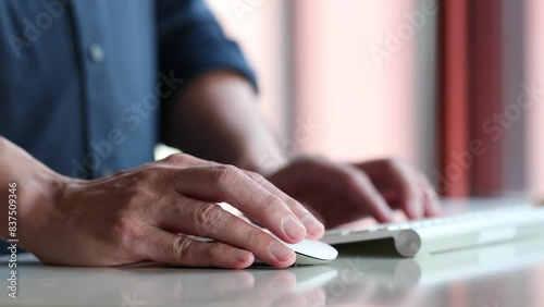 DevOps concept, software development, IT operations, agile programming, Concept with dev ops icon on computer screen and project manager, coder or sysadmin typing on keyboard, high software quality