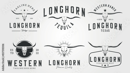 pack, set and collection of longhorn vintage logo vector illustration design