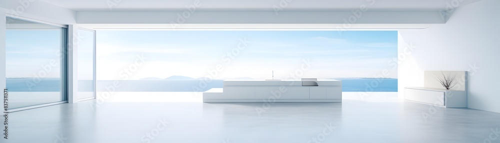 Fototapeta Minimalist Architectural Interior with Vast Open White Space and Clean Geometric Designs