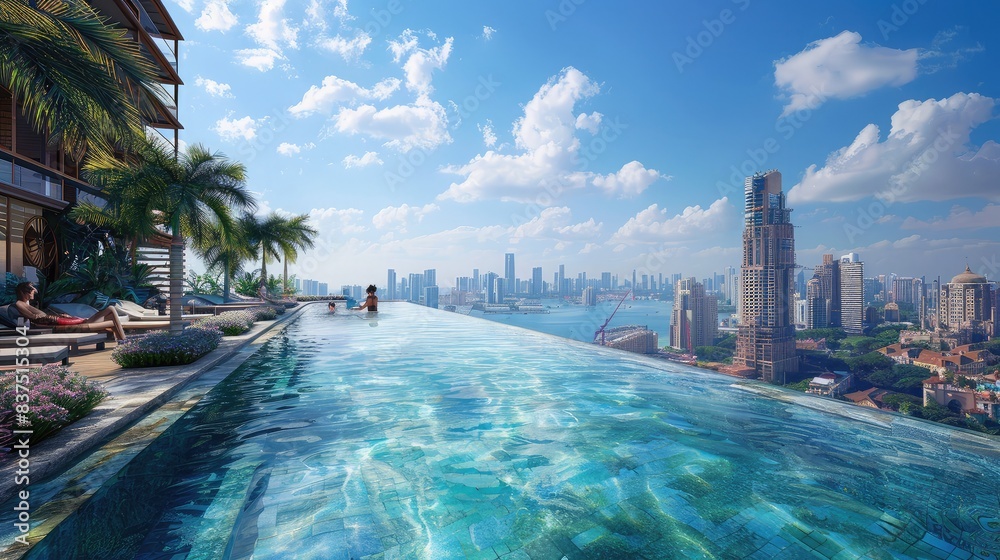 Fototapeta premium The modern city skyline forms a striking urban cityscape, with its architecture providing a dynamic background to the bustling streets