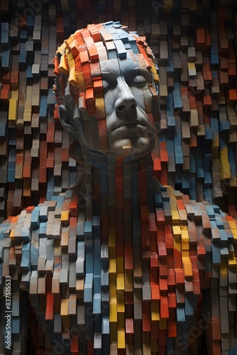 Abstract bald man, man designed with cubes