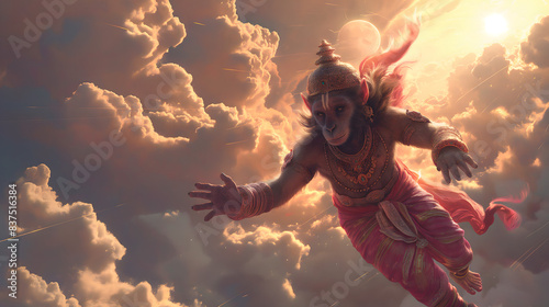 Baby Hanuman flying in the sky photo