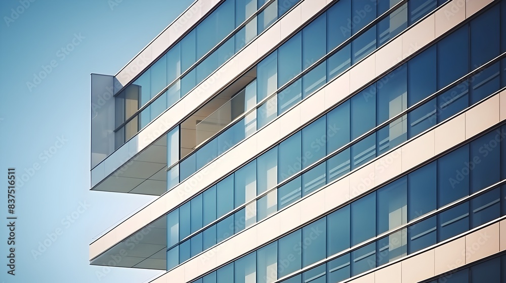 Modern High-rise Corporate Office Building with Abstract Facade and Sky Modern High-rise Corporate Office Building with Abstract Facade and Sky