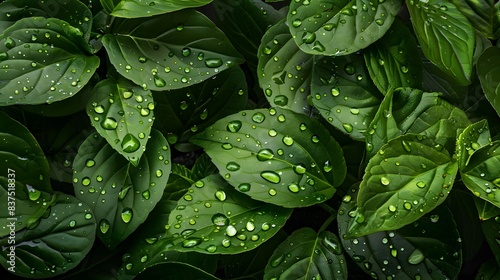close -up vibrant green leaves with water droplets