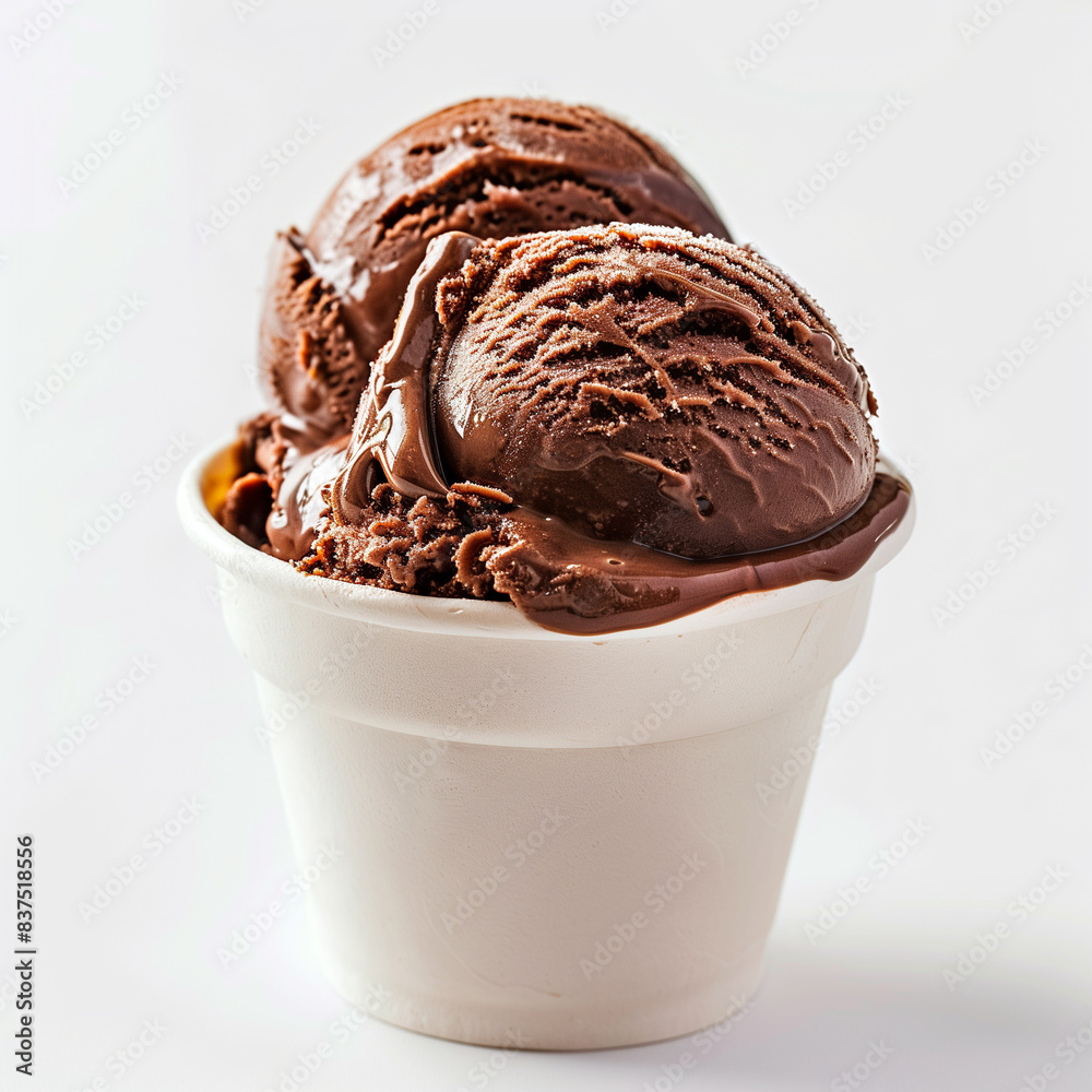 Chocolate ice cream in a small cup, soft and tempting texture, strong chocolate aroma, pure white background, Ai Generated Images Chocolate ice cream in a small cup, soft and tempting texture, strong chocolate aroma, pure white background, Ai Generated Images
