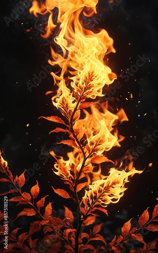 burning branches and leaves floral ornament