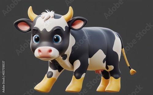 cute baby cow 3D sclupt on black background.