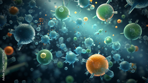 Microscopic Bacteria Cells Pattern in 3D Render Composition for Scientific Backgrounds and Medical Concepts © Spear