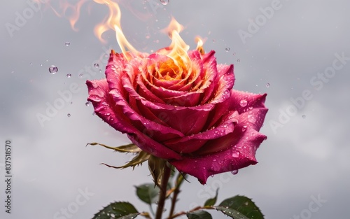 Closeup shot of a beautiful pink rose with water drops