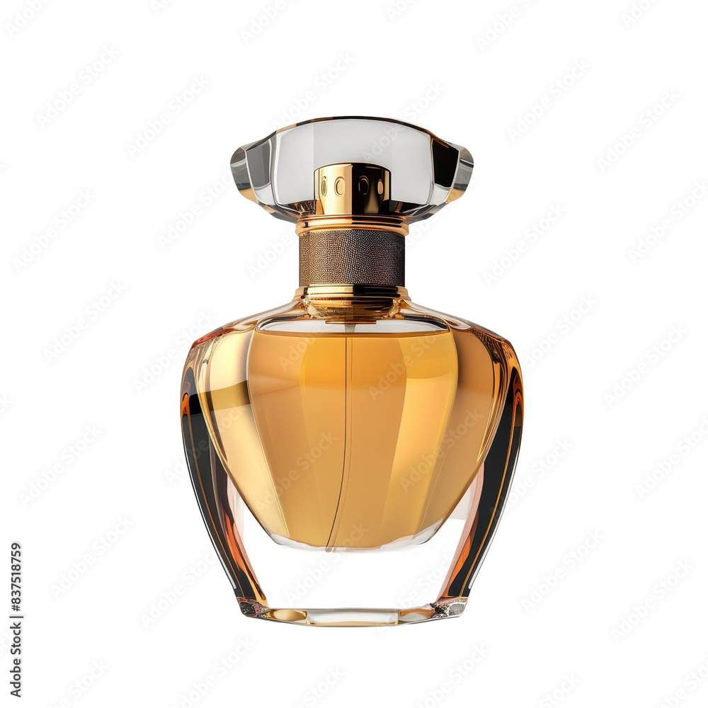 Elegant glass perfume bottle with golden hues, perfect for high-end fragrance advertising and luxurious product displays. Elegant glass perfume bottle with golden hues, perfect for high-end fragrance advertising and luxurious product displays.