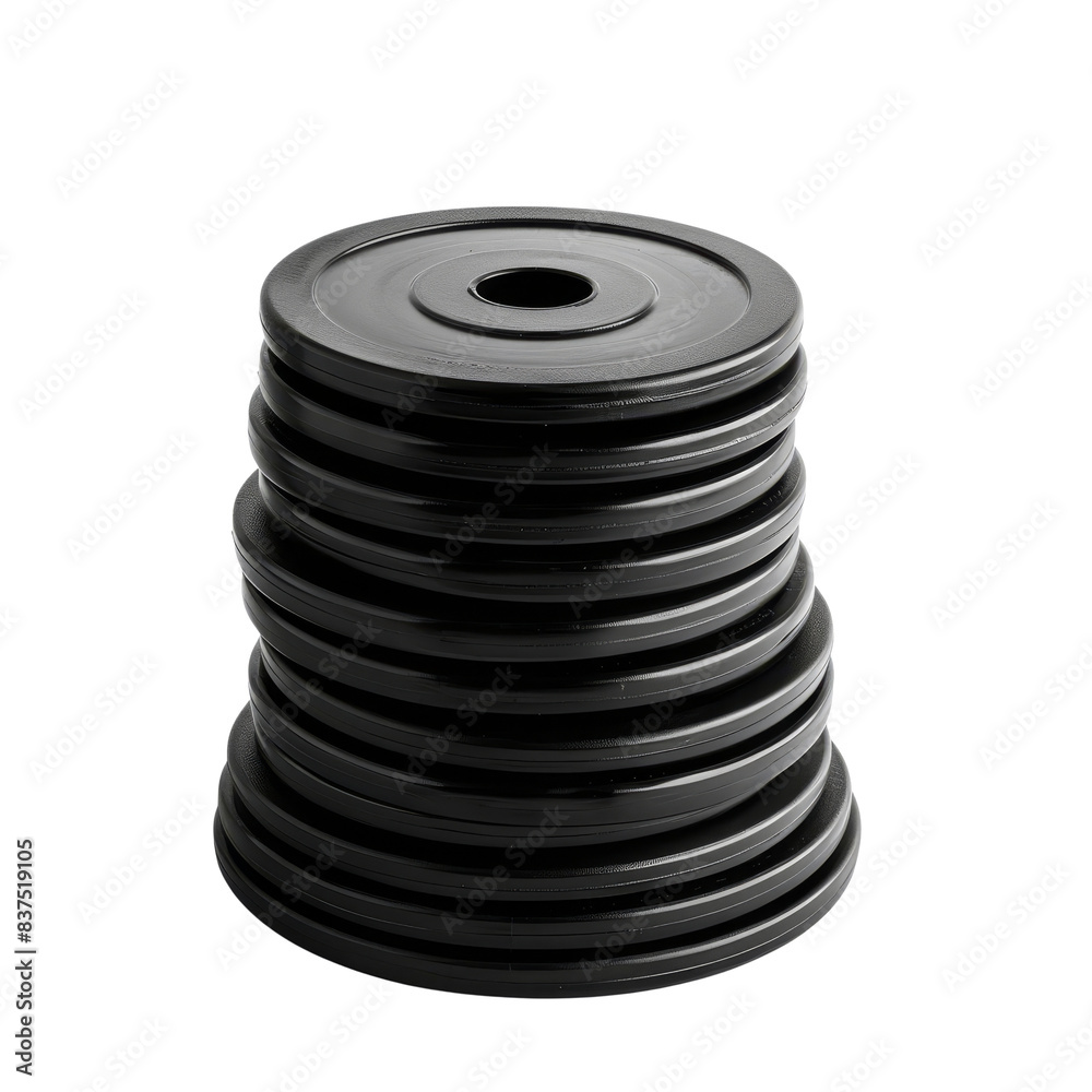 Stack of black weight plates isolated on transparent background. Perfect for fitness, gym, and workout themes. Stack of black weight plates isolated on transparent background. Perfect for fitness, gym, and workout themes.