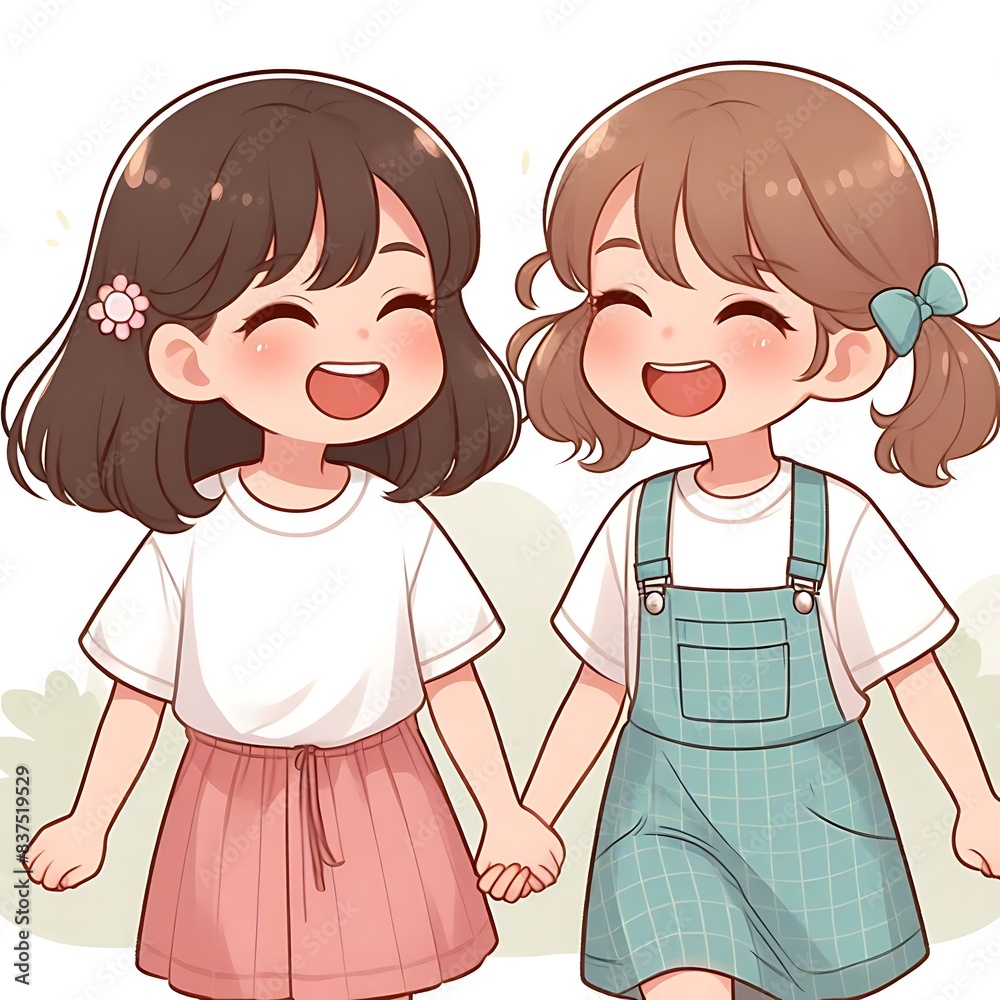 Cartoon illustration of two Cute friends happily walking together—friendship day concept. Cartoon illustration of two Cute friends happily walking together—friendship day concept.