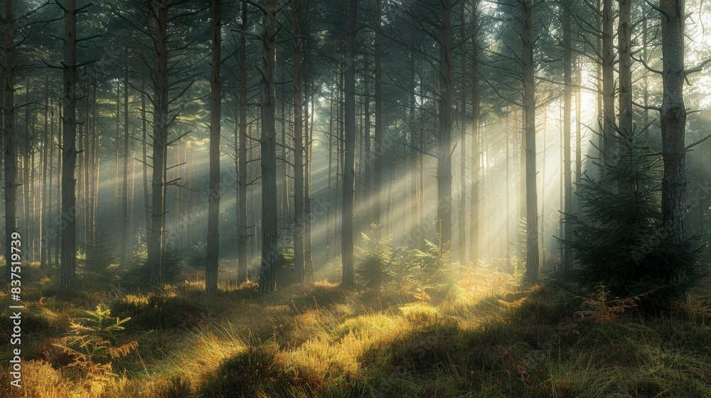 Obraz premium Sunlight in the Pine Forest