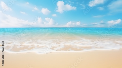 Tropical Turquoise Ocean and Sandy Beach on Bright Sunny Day for Summer Holidays