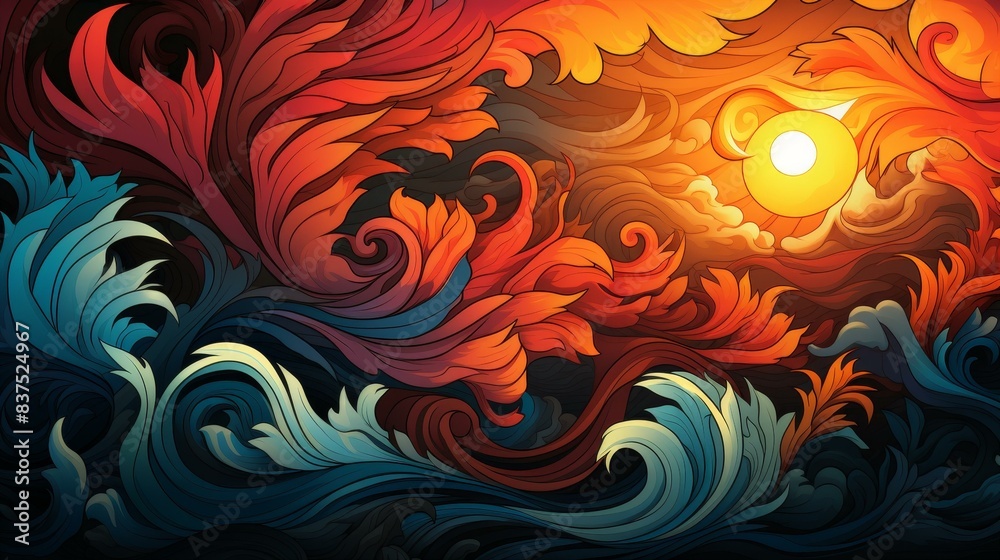 Vibrant batik texture showcasing intricate patterns and bold colors in highquality flat illustrations. Vibrant batik texture showcasing intricate patterns and bold colors in highquality flat illustrations.