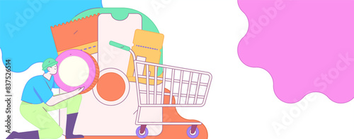 Holiday shopping people doing e-commerce online shopping flat vector concept operation hand drawn illustration
