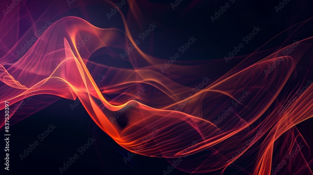 Fototapeta premium Abstract red and orange smoke waves - A digital abstract image featuring dynamic red and orange smoke-like waves on a dark background