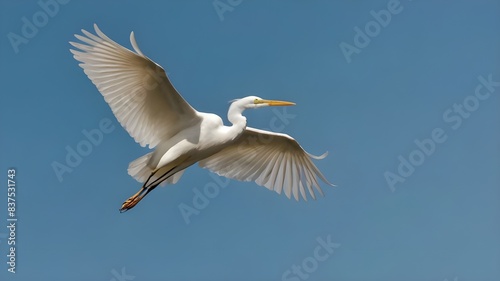 A Big White Egret Soars in a Clear Sky © Kashwat