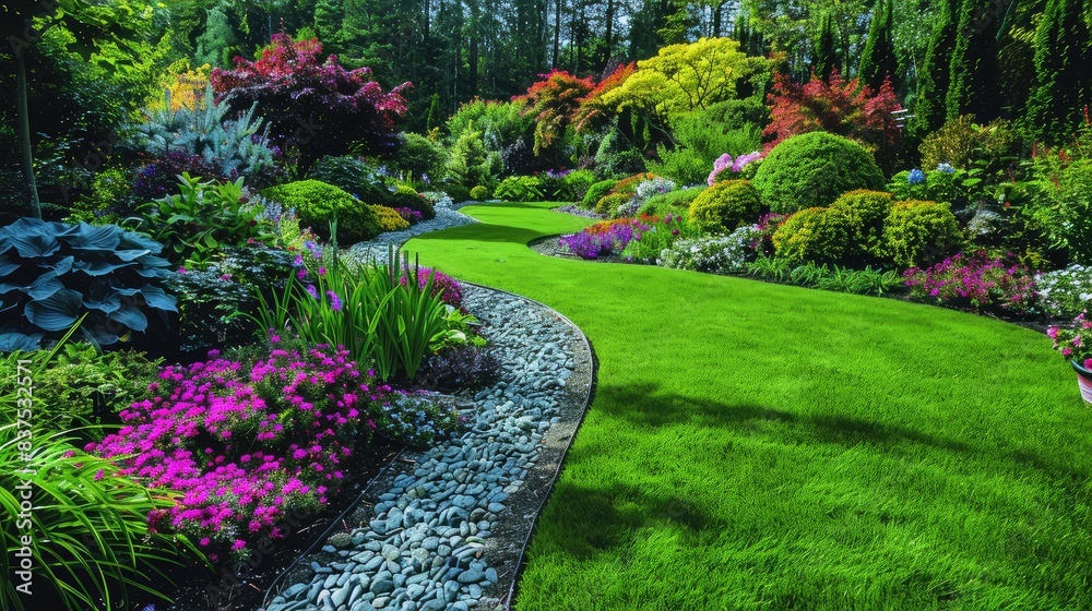 The beautiful summer garden at home boasts a stunning design with lush ...