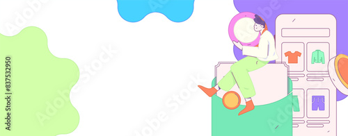 Holiday shopping people doing e-commerce online shopping flat vector concept operation hand drawn illustration
