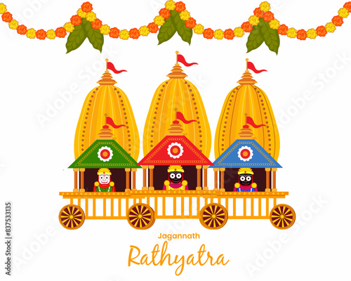 Creative chariot for happy rath yatra Lord Jagannath, Balabhadra and Subhadra with garland decoration  photo