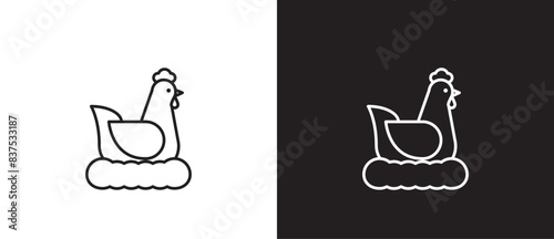 Outline hen icon. Chicken linear logo. the chicken incubates the egg, Hen template. Chicken, hen line icon. Farm symbol. Chicken icon vector illustration isolated on black and white background. Eps10