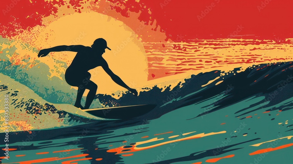 Naklejka premium Pop Art of Design of Surfer Surfing