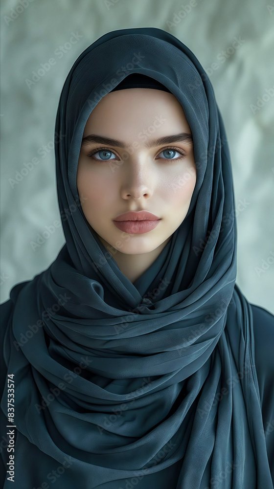 A woman wearing a black hijab. A woman wearing a black hijab.