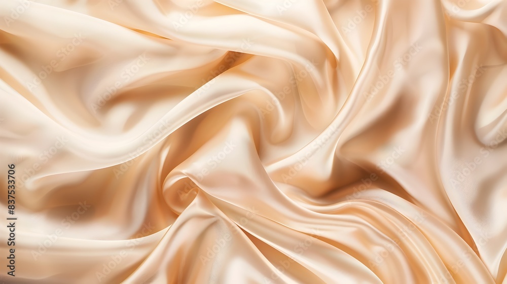 Beige Silk Fabric Texture with Swirling Curves and Copy Space for Banner Design Beige Silk Fabric Texture with Swirling Curves and Copy Space for Banner Design