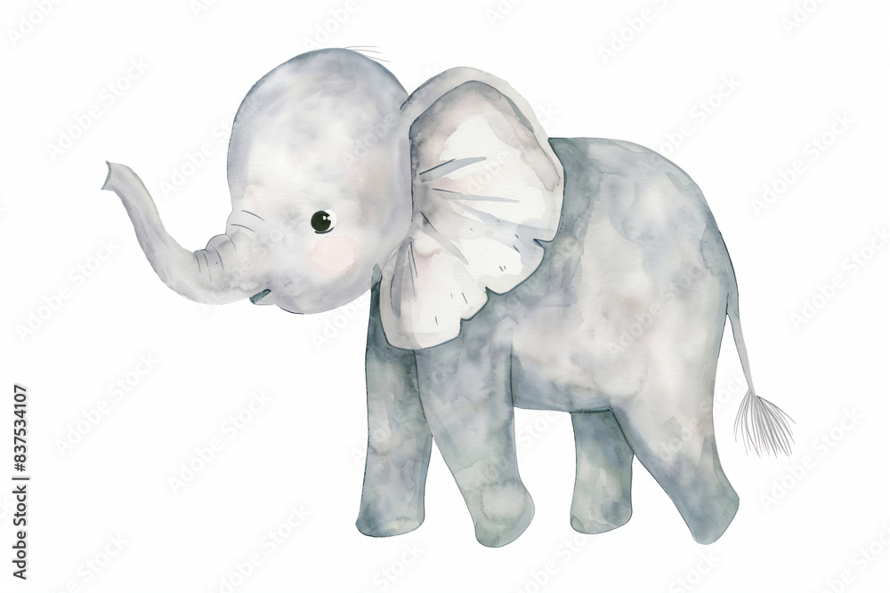 Watercolor Illustration of a Cute Elephant Watercolor Illustration of a Cute Elephant