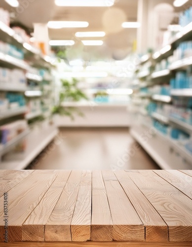 cart in pharmacy, Pharmacy rustic an empty light wooden table counter with medicines healthcare product arranged on shelves in drugstore blurred defocused background wallpaper