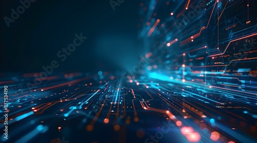 Futuristic Glowing Technological Trails Concept with Copy Space for Banner Advertisement