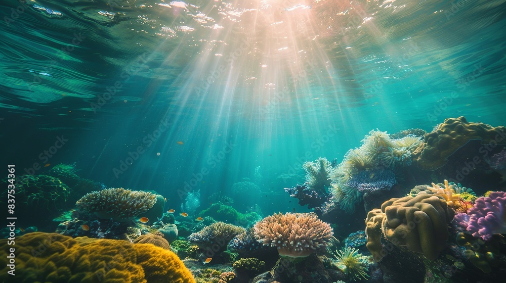 Fototapeta premium A beautiful underwater scene with a variety of colorful coral and fish