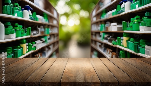 empty bottles pharmacy, Pharmacy rustic an empty light wooden table counter with medicines healthcare product arranged on shelves in drugstore blurred defocused background wallpaper