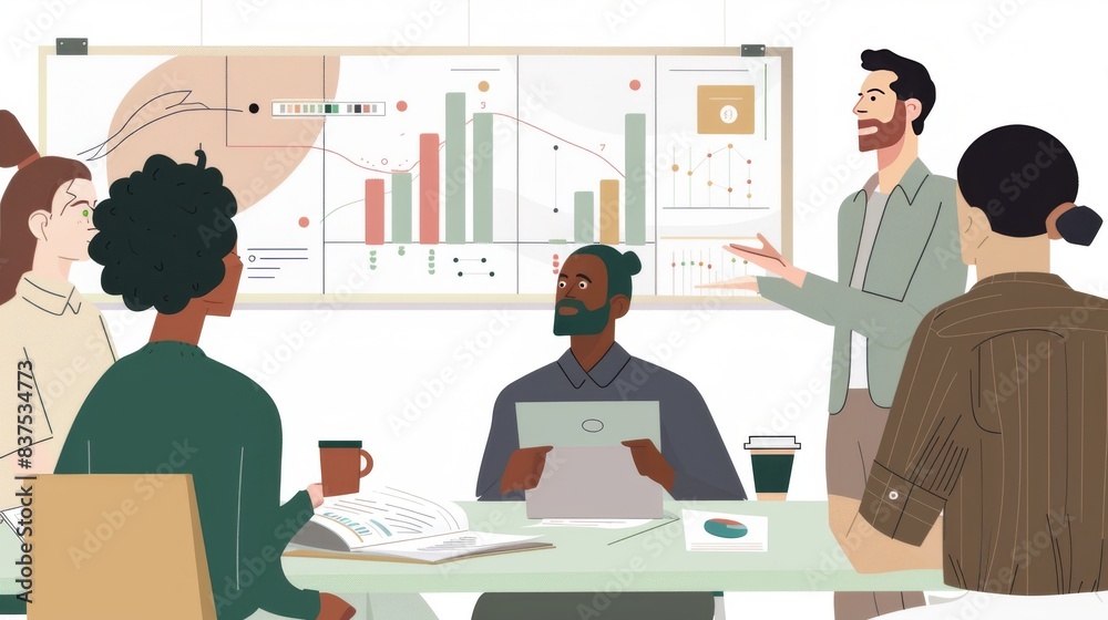 flat vector illustration of office in a relaxed business team meeting atmosphere flat vector illustration of office in a relaxed business team meeting atmosphere