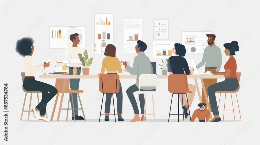 flat vector illustration of office in a relaxed business team meeting atmosphere flat vector illustration of office in a relaxed business team meeting atmosphere