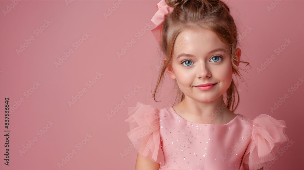 A little girl in pink dress posing for the camera. A little girl in pink dress posing for the camera.