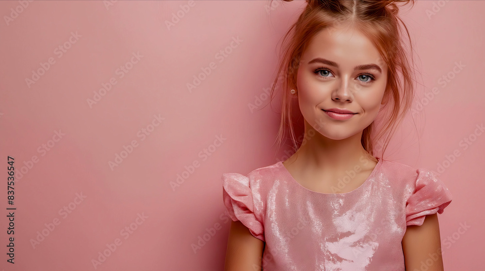 A little girl in pink dress with her hair in a ponytail. A little girl in pink dress with her hair in a ponytail.