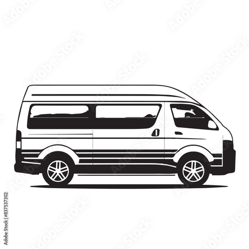 Minivan in cartoon, doodle style . Image for t-shirt, web, mobile apps and ui. Isolated 2d vector illustration in logo, icon, sketch style, Eps 10, black and white. AI Generative