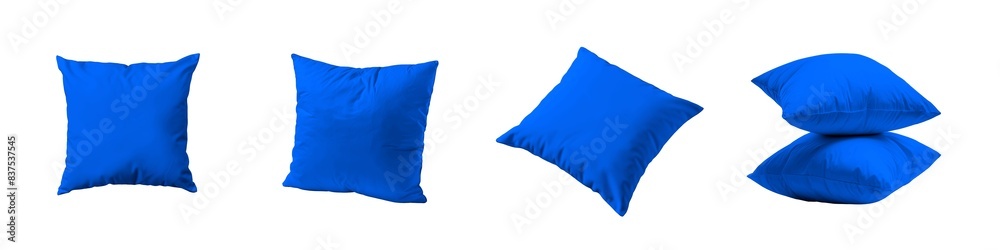 Various shapes of blue throw pillows create a simple and cozy ambiance, making them ideal for home decor and interior design applications isolated on transparent background cutout png Various shapes of blue throw pillows create a simple and cozy ambiance, making them ideal for home decor and interior design applications isolated on transparent background cutout png