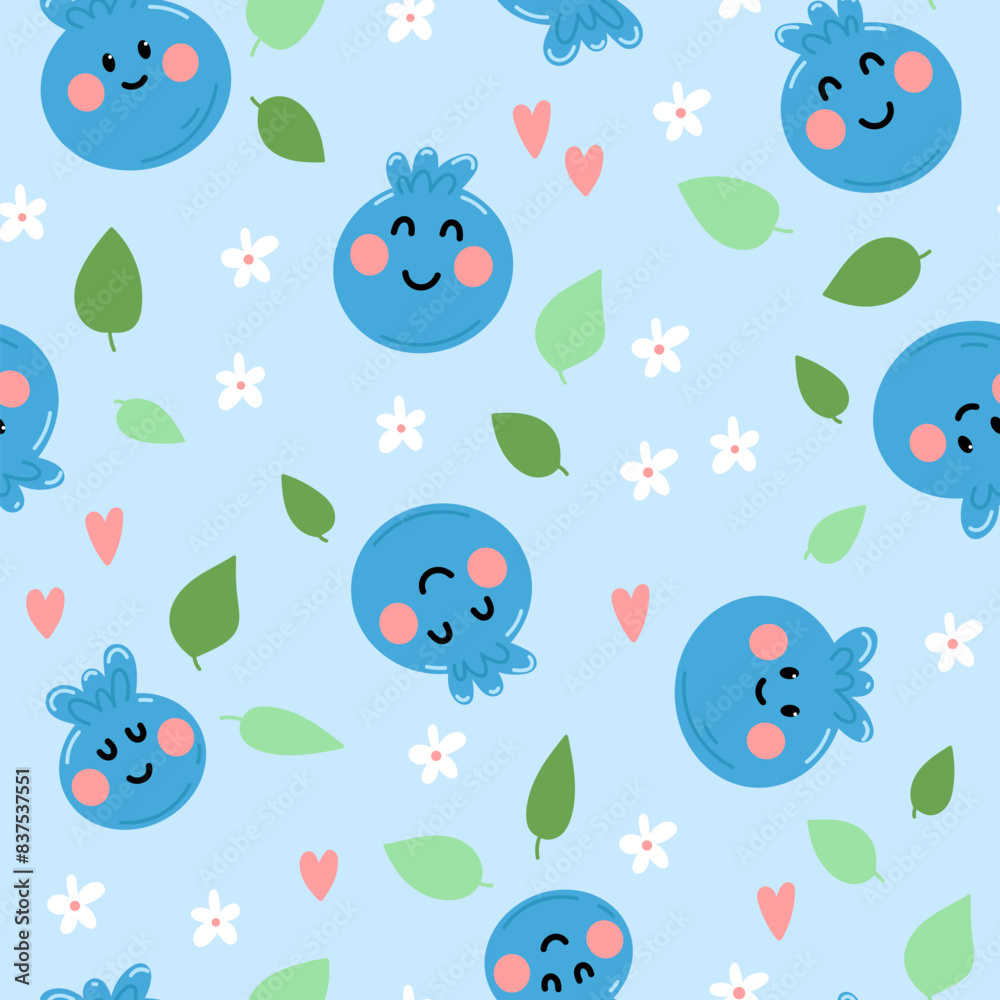 Funny kawaii blueberries seamless pattern Funny kawaii blueberries seamless pattern