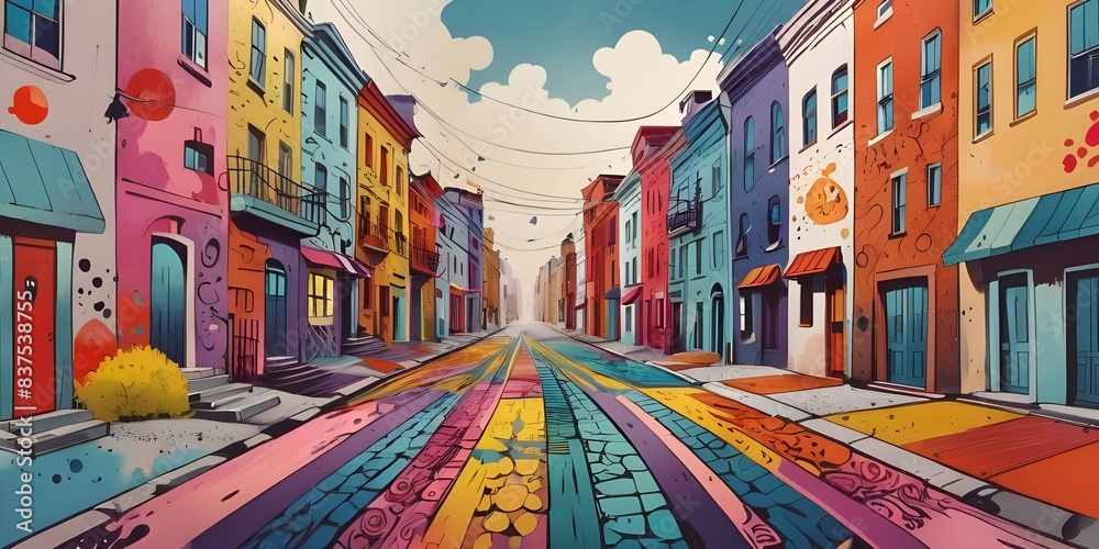 Fototapeta premium Abstract colorful pavement and street scene painting