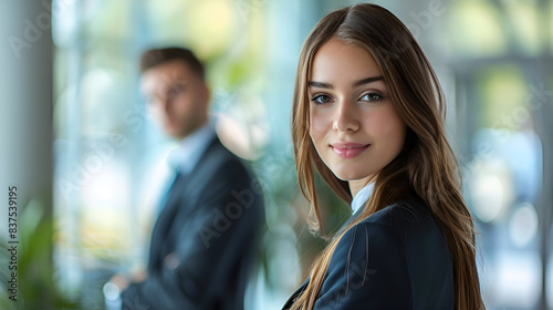Beautiful business woman photo with office background