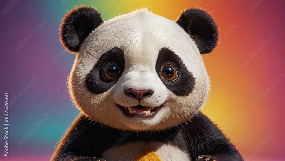Adorable Panda Cub with Rainbow Background Adorable Panda Cub with Rainbow Background