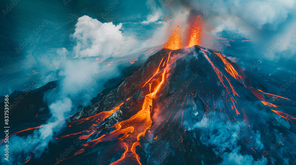 Fototapeta premium the volcano vomits fire
